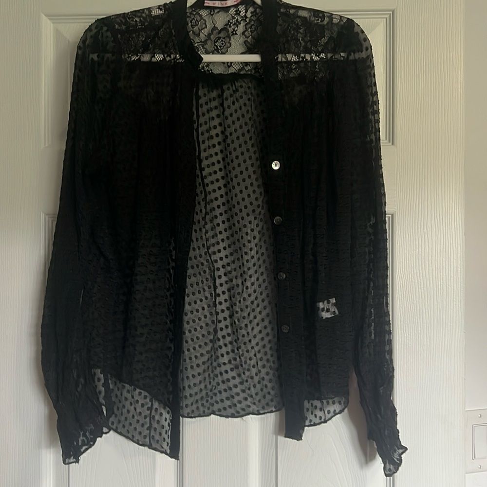 WINK Size Medium Black Top - Blouse Button Down - Worn Once